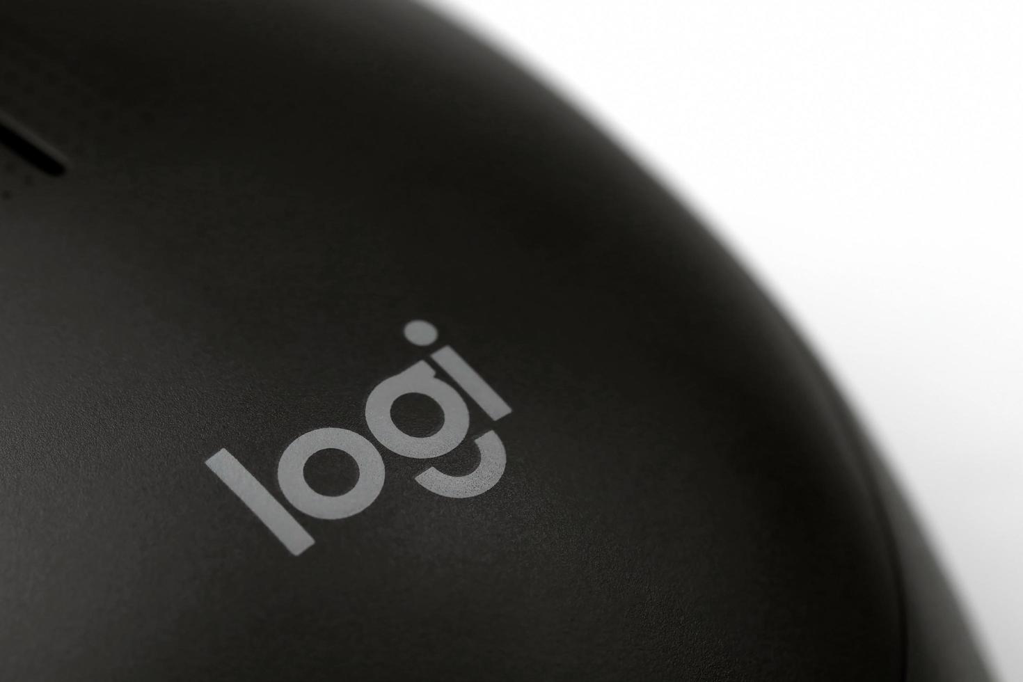KHARKIV, UKRAINE - MARCH 5, 2022 Logitech wireless mouse on white background. Logitech is a Swiss multinational manufacturer of computer peripherals photo