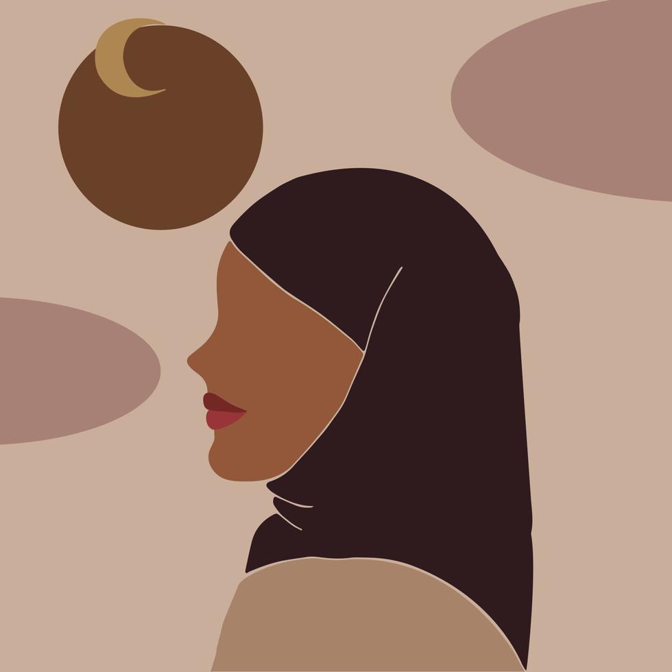 Abstract faceless woman in hijab. Muslim girl. Female art. Modern minimal style. Hand drawn vector illustration