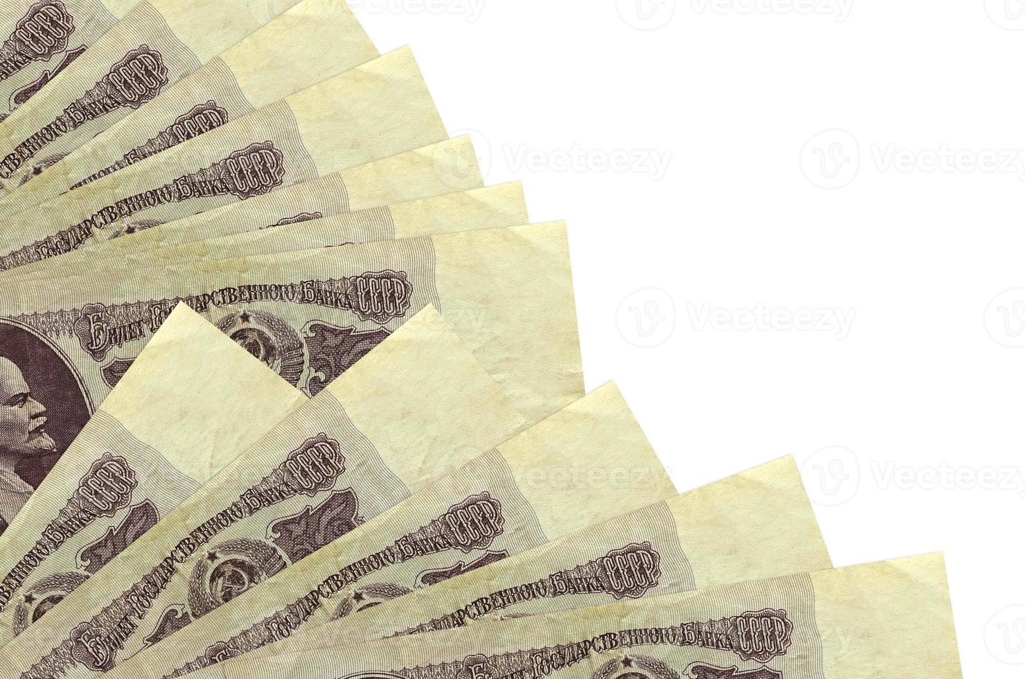 25 russian rubles bills lies isolated on white background with copy space stacked in fan close up photo