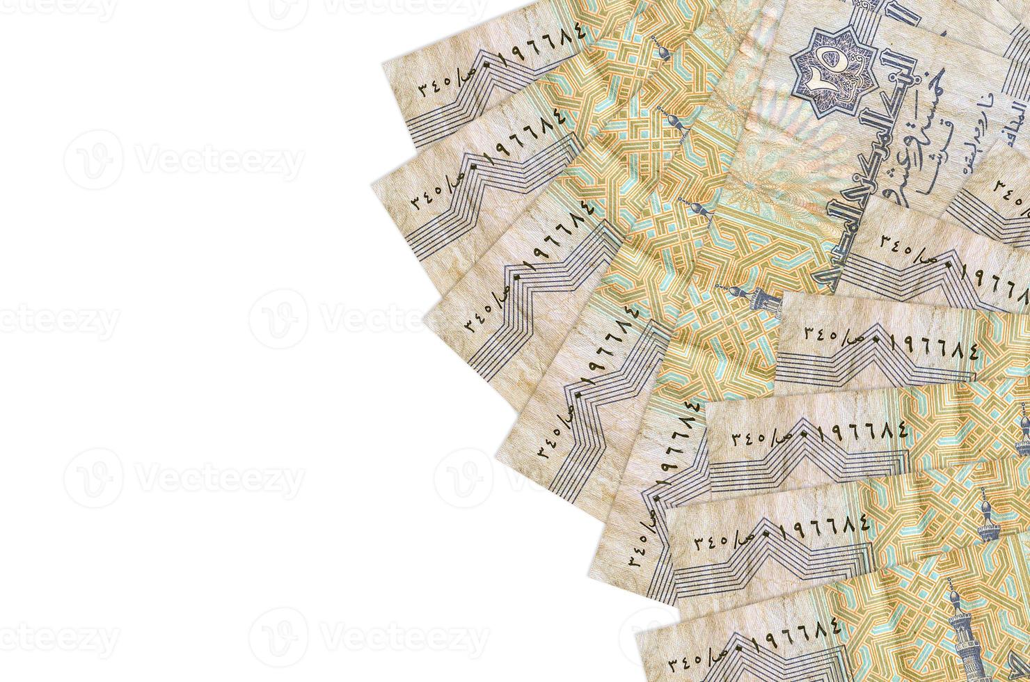 25 Egyptian piastres bills lies isolated on white background with copy space. Rich life conceptual background photo