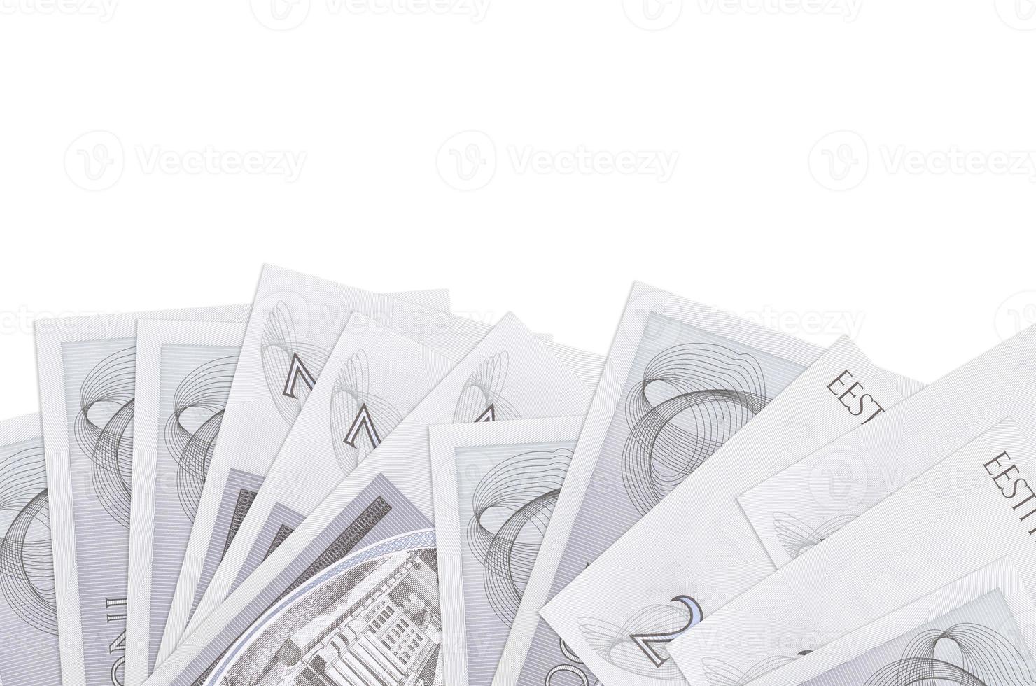 2 Estonian kroon bills lies on bottom side of screen isolated on white background with copy space. Background banner template photo