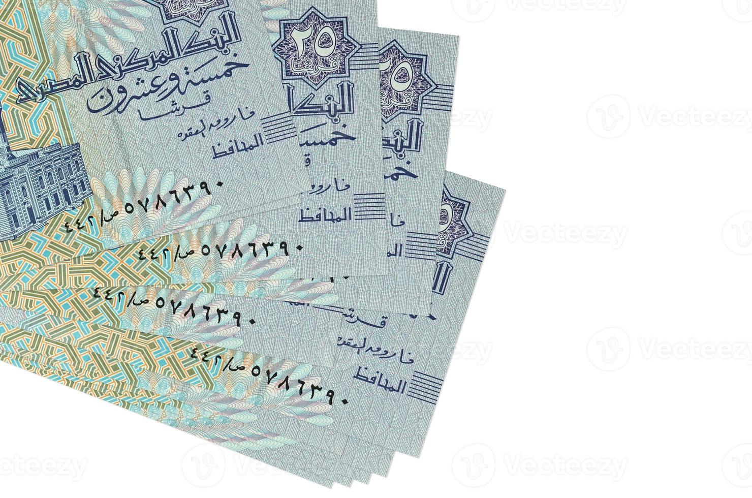25 Egyptian piastres bills lies in small bunch or pack isolated on white. Mockup with copy space. Business and currency exchange photo