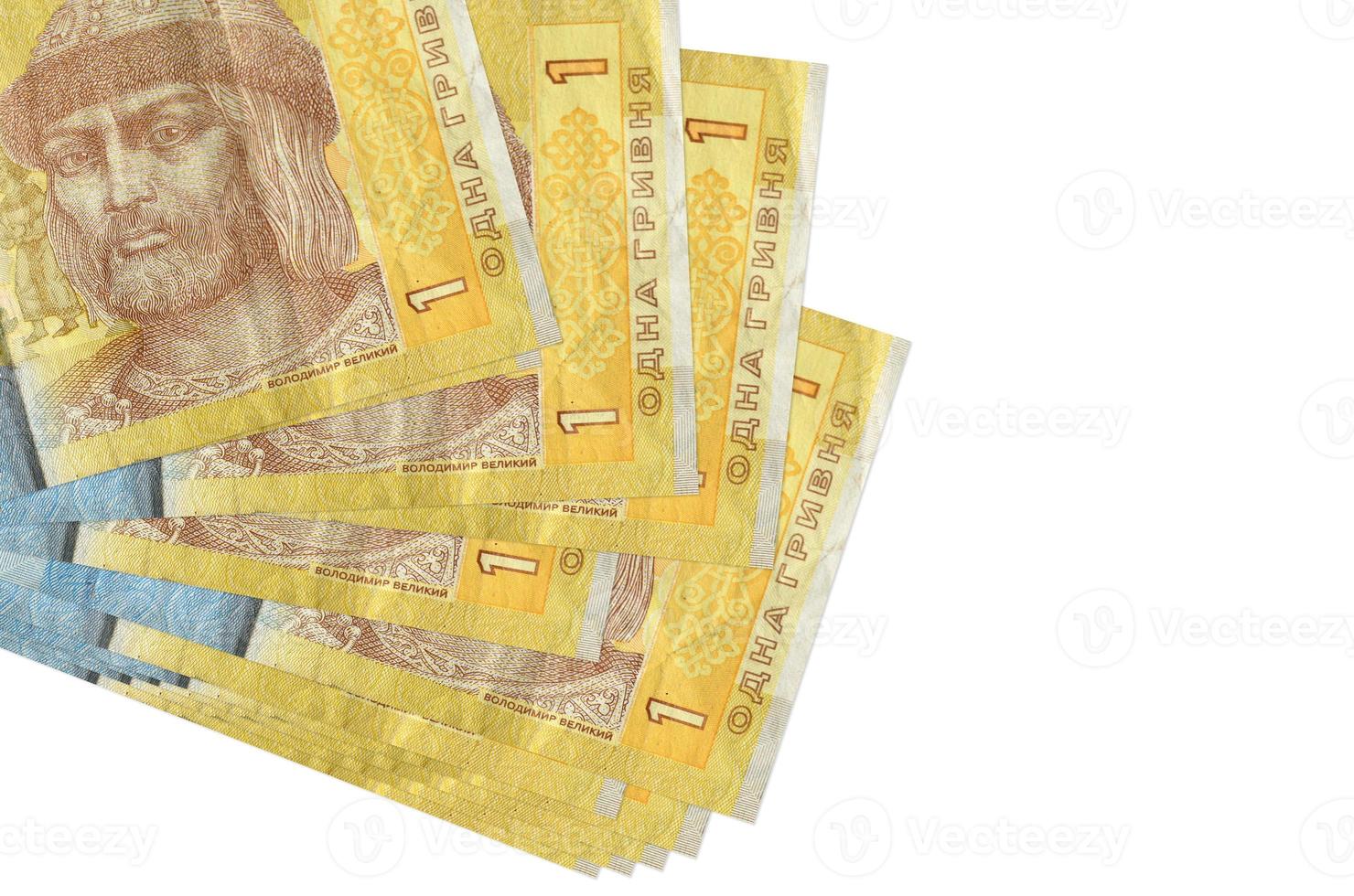 1 Ukrainian hryvnia bills lies in small bunch or pack isolated on white. Mockup with copy space. Business and currency exchange photo