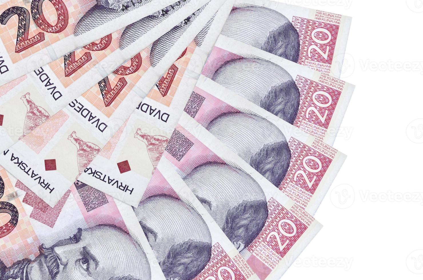 20 Croatian kuna bills lies isolated on white background with copy space stacked in fan shape close up photo