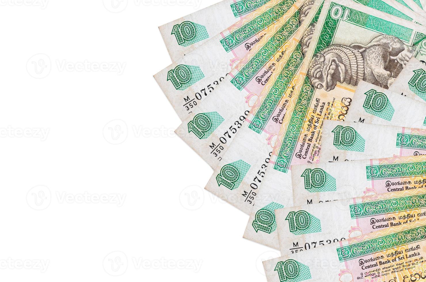 10 Sri Lankan rupees bills lies isolated on white background with copy space. Rich life conceptual background photo