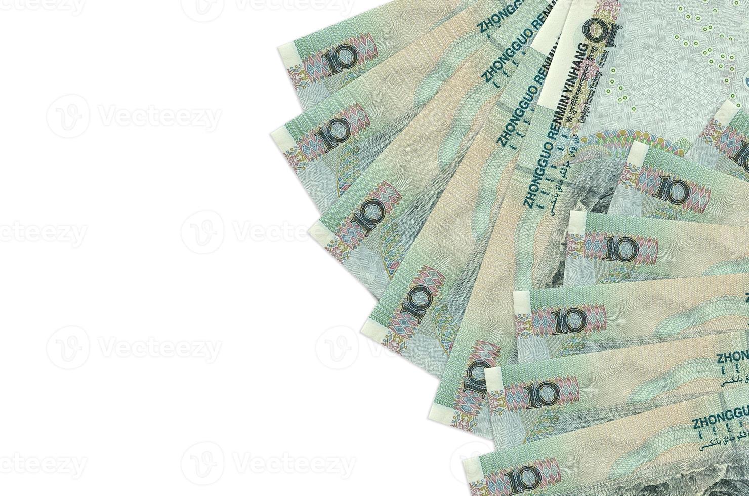 10 Chinese yuan bills lies isolated on white background with copy space. Rich life conceptual background photo