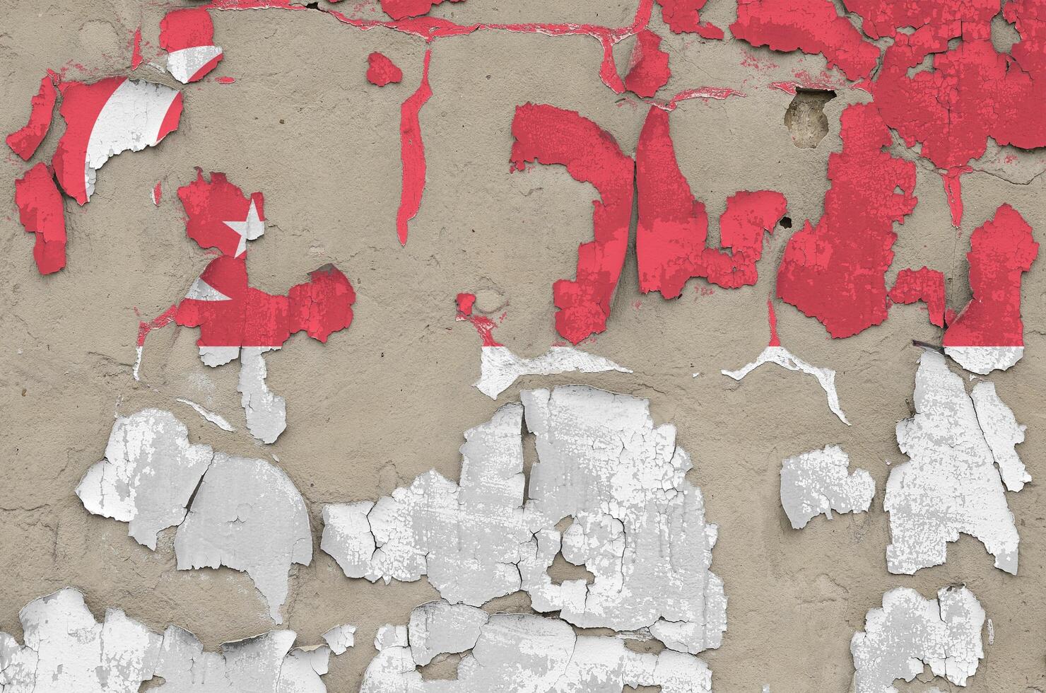 Singapore flag depicted in paint colors on old obsolete messy concrete wall closeup. Textured banner on rough background photo