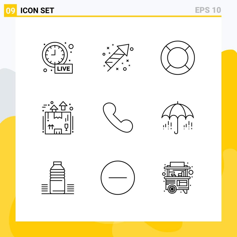 Group of 9 Outlines Signs and Symbols for packaging logistics basic delivery ux Editable Vector Design Elements
