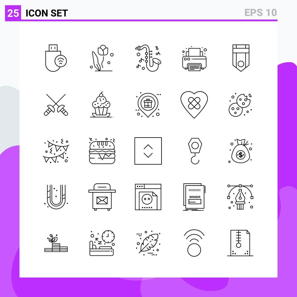 conjunto de 25 iconos en estilo de línea símbolos de contorno creativo para el diseño de sitios web y aplicaciones móviles signo de icono de línea simple aislado en fondo blanco 25 iconos creativo fondo de vector de icono negro