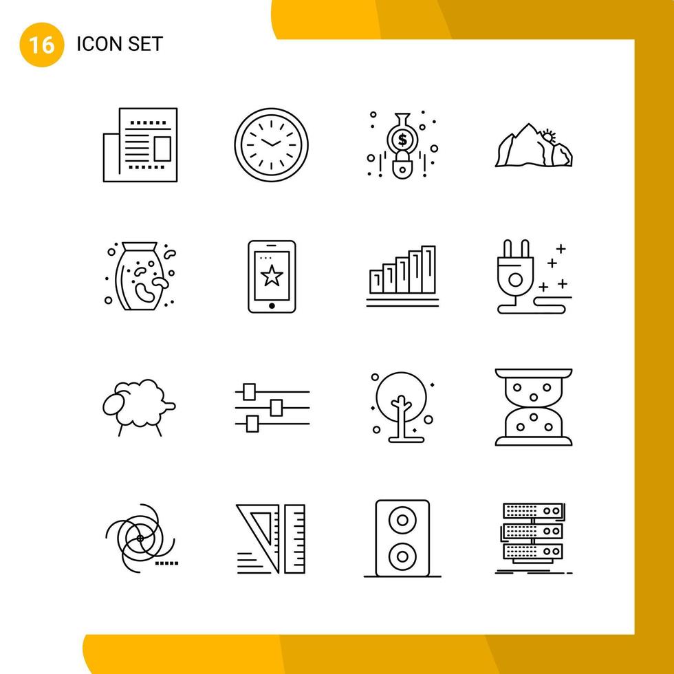 16 conjunto de iconos estilo de línea paquete de iconos símbolos de contorno aislados en fondo blanco para el diseño de sitios web receptivos fondo de vector de icono negro creativo