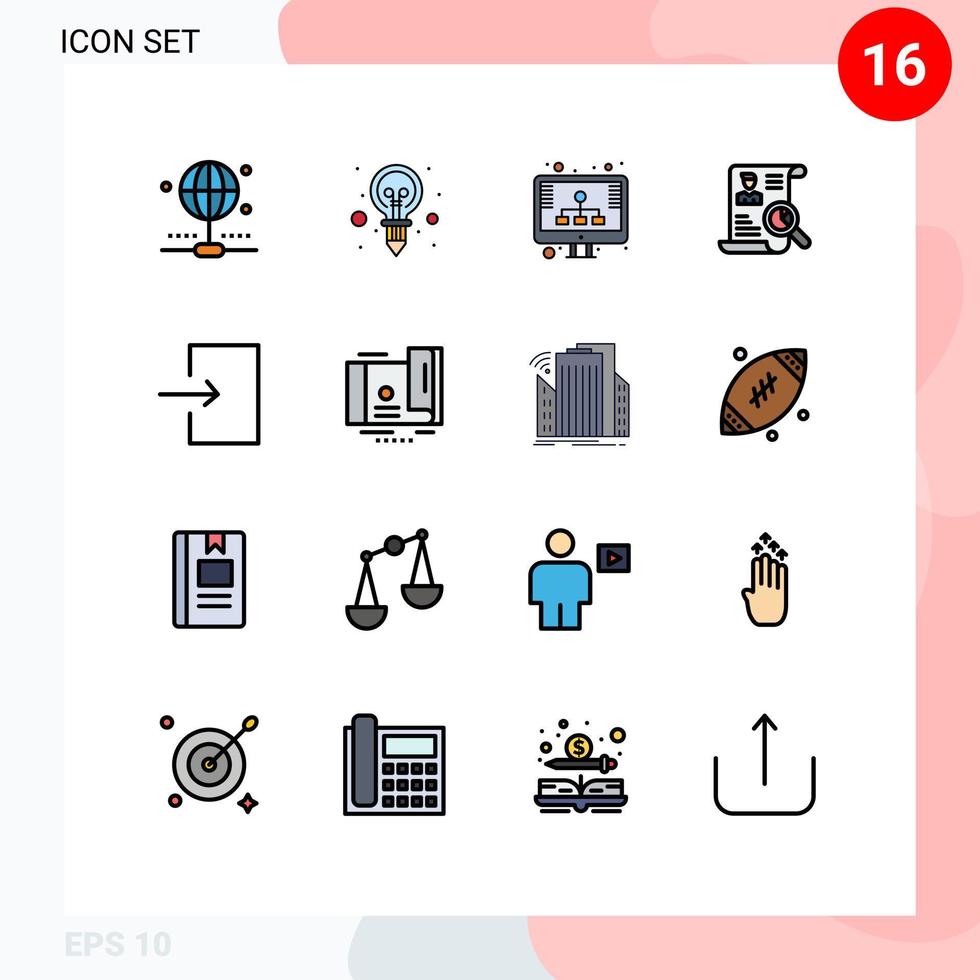 Modern Set of 16 Flat Color Filled Lines Pictograph of enter search hosting job portfolio Editable Creative Vector Design Elements
