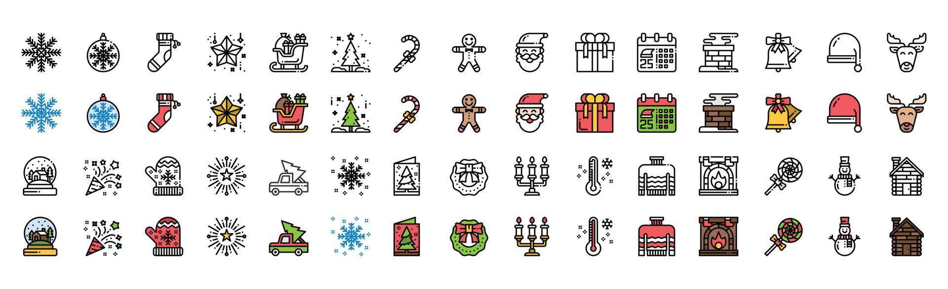 Christmas Icons set. Vector Illustration, snowman, holiday, santa, winter