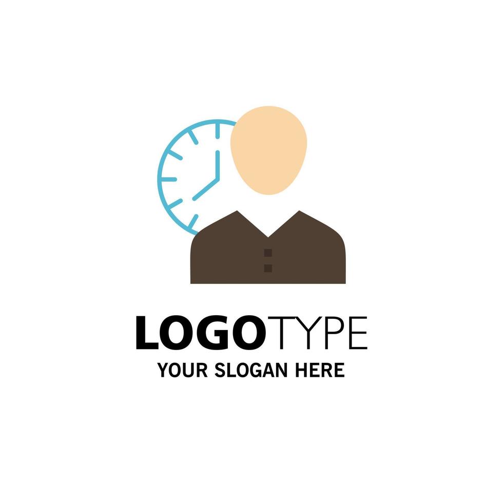 Clock Hours Man Personal Schedule Time Timing User Business Logo Template Flat Color vector
