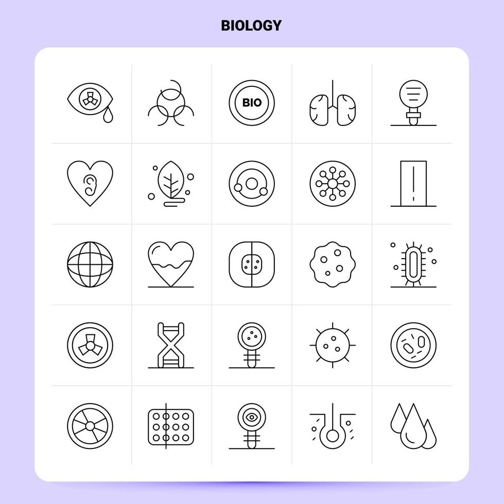 OutLine 25 Biology Icon set Vector Line Style Design Black Icons Set Linear pictogram pack Web and Mobile Business ideas design Vector Illustration