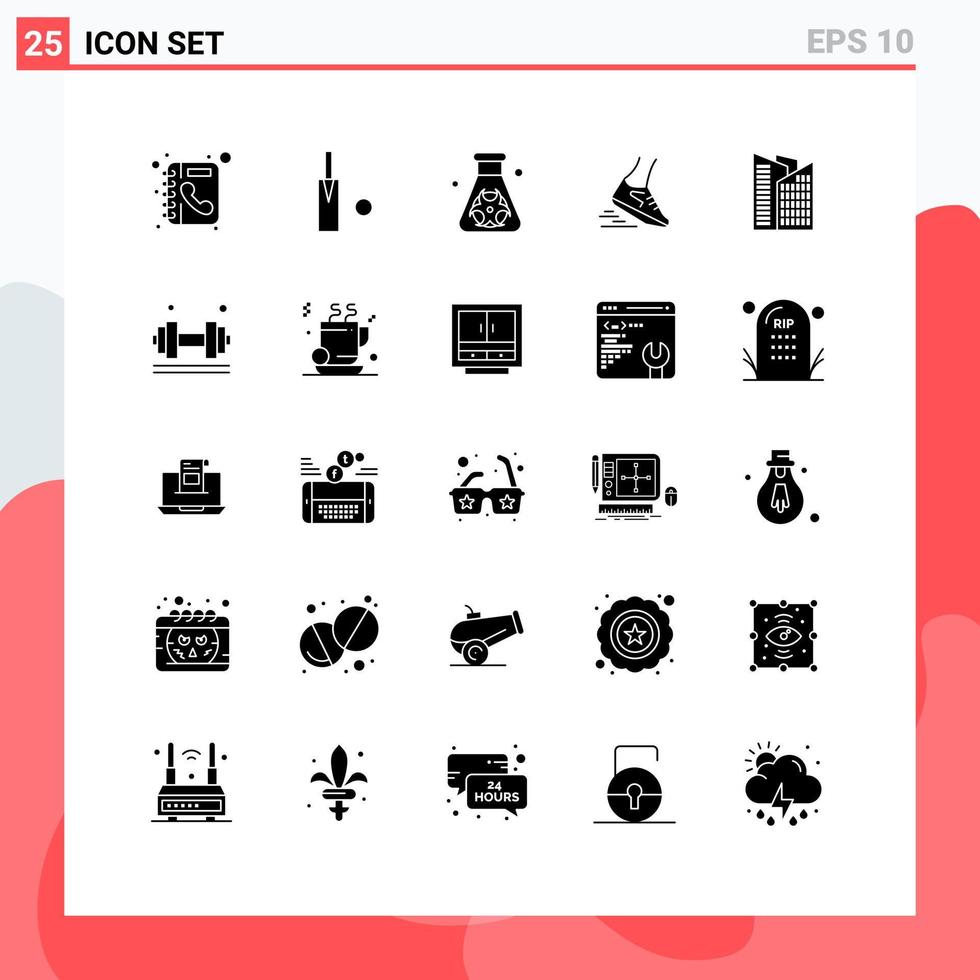 Set of 25 Vector Solid Glyphs on Grid for office running hazard runner leg Editable Vector Design Elements