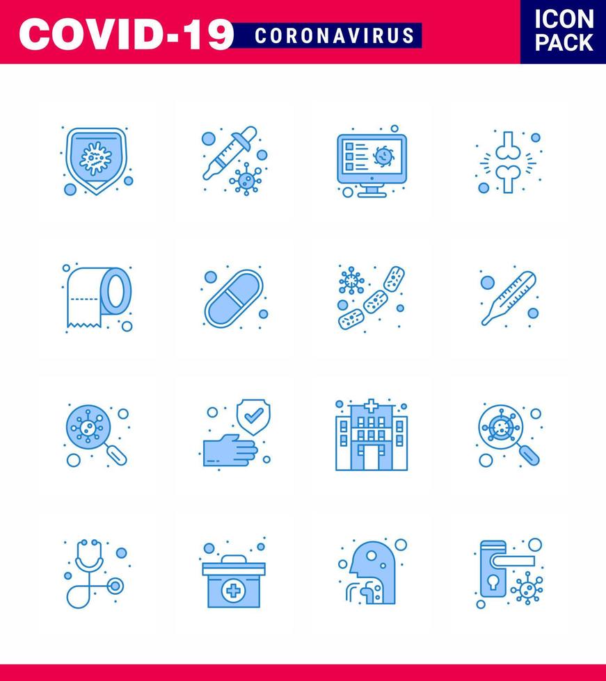 CORONAVIRUS 16 Blue Icon set on the theme of Corona epidemic contains icons such as patient fraction computer brake record viral coronavirus 2019nov disease Vector Design Elements