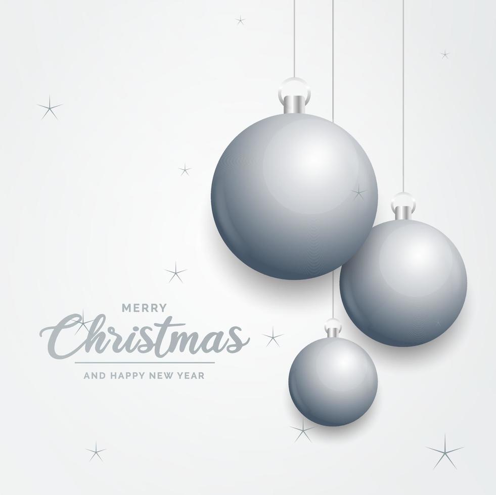 Elegant shiny white Christmas background with Silver baubles and place for text vector