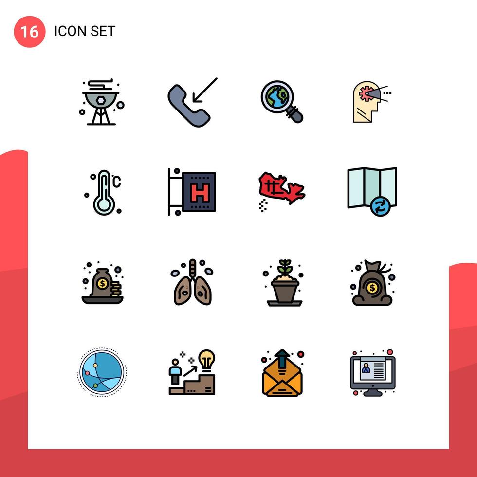 16 Creative Icons Modern Signs and Symbols of thermometer head phone mind cognitive Editable Creative Vector Design Elements