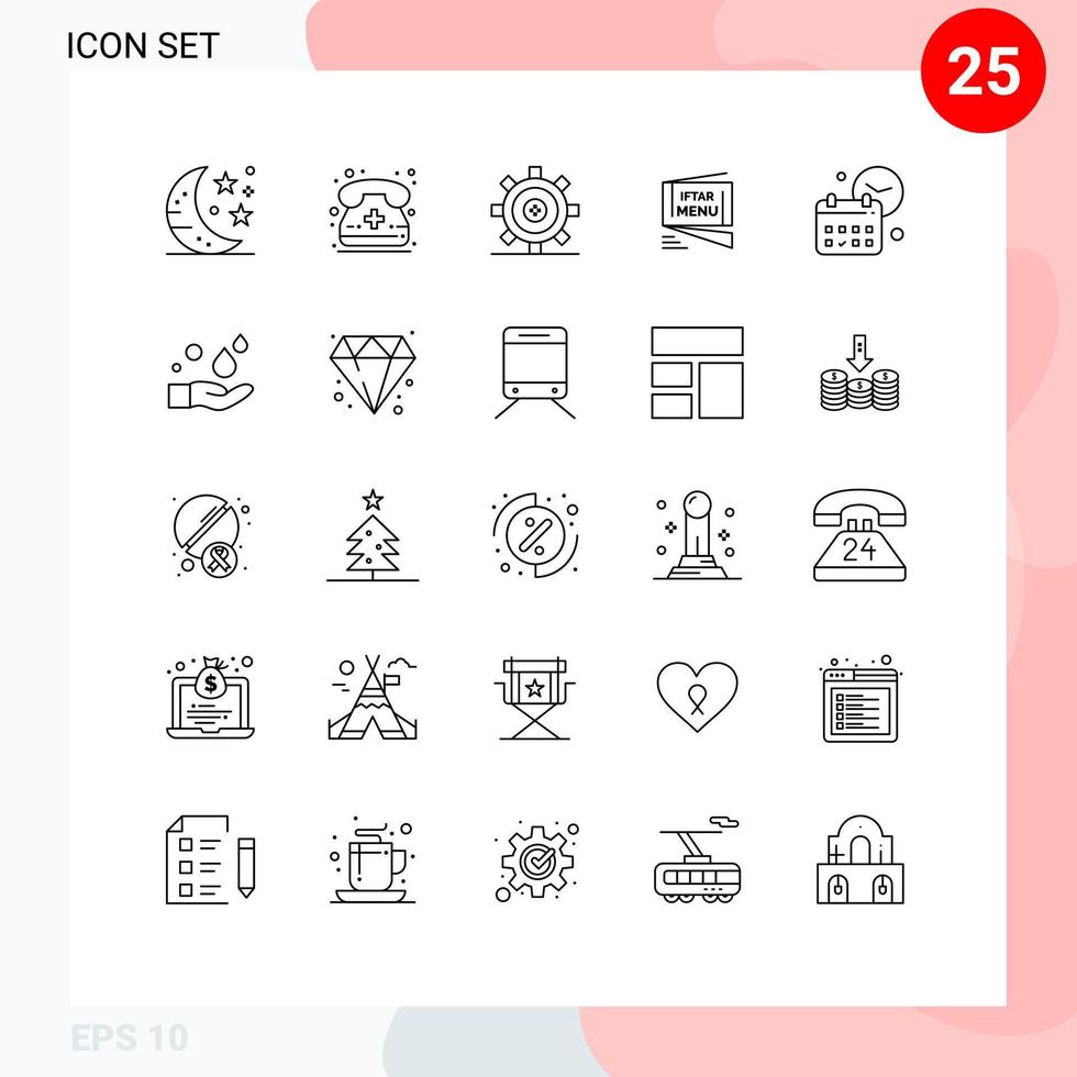 Pictogram Set of 25 Simple Lines of fast ramadan coding menu programing Editable Vector Design Elements