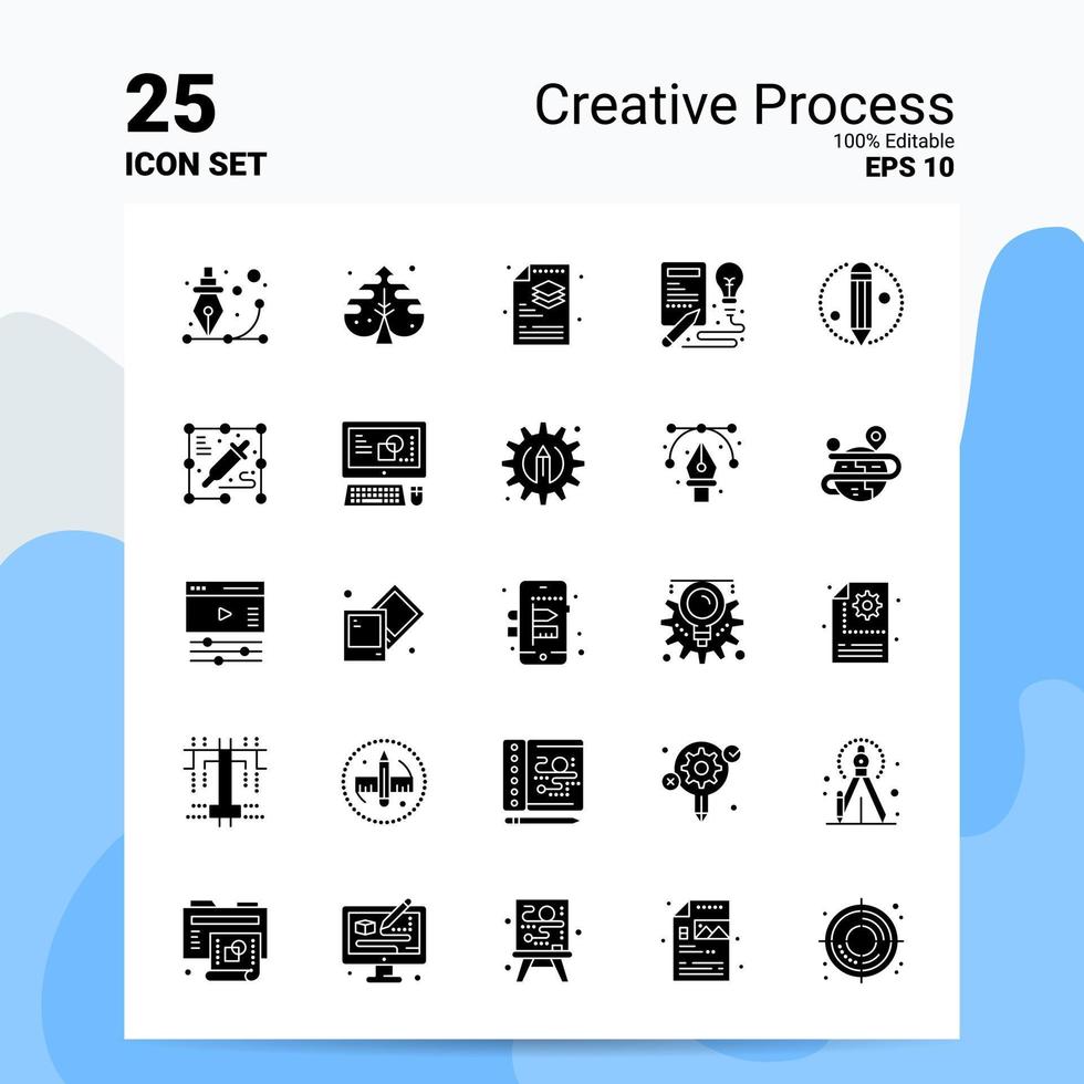 25 Creative Process Icon Set 100 Editable EPS 10 Files Business Logo Concept Ideas Solid Glyph icon design vector