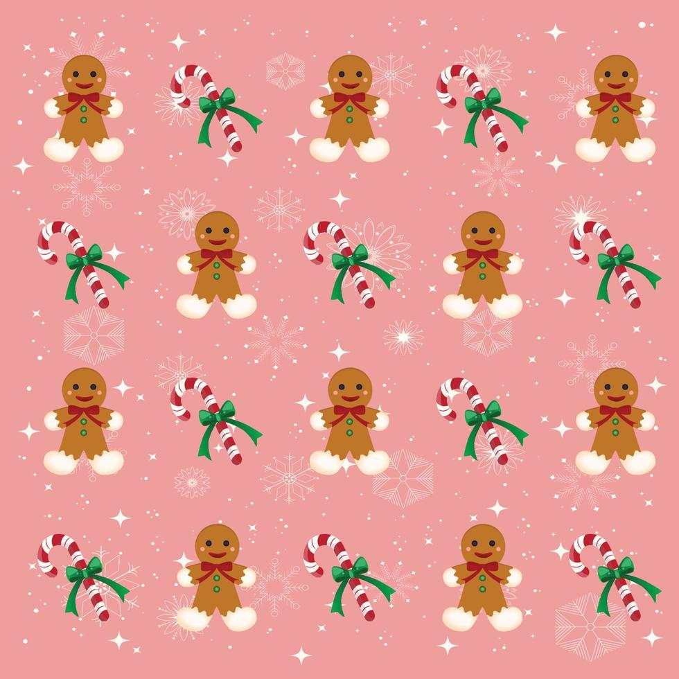 Gingerbread man and candy cane Christmas background pattern vector illustration