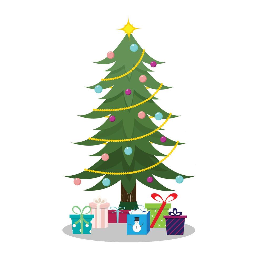 Decorated Christmas Tree with Presents vector illustration isolated holiday graphic