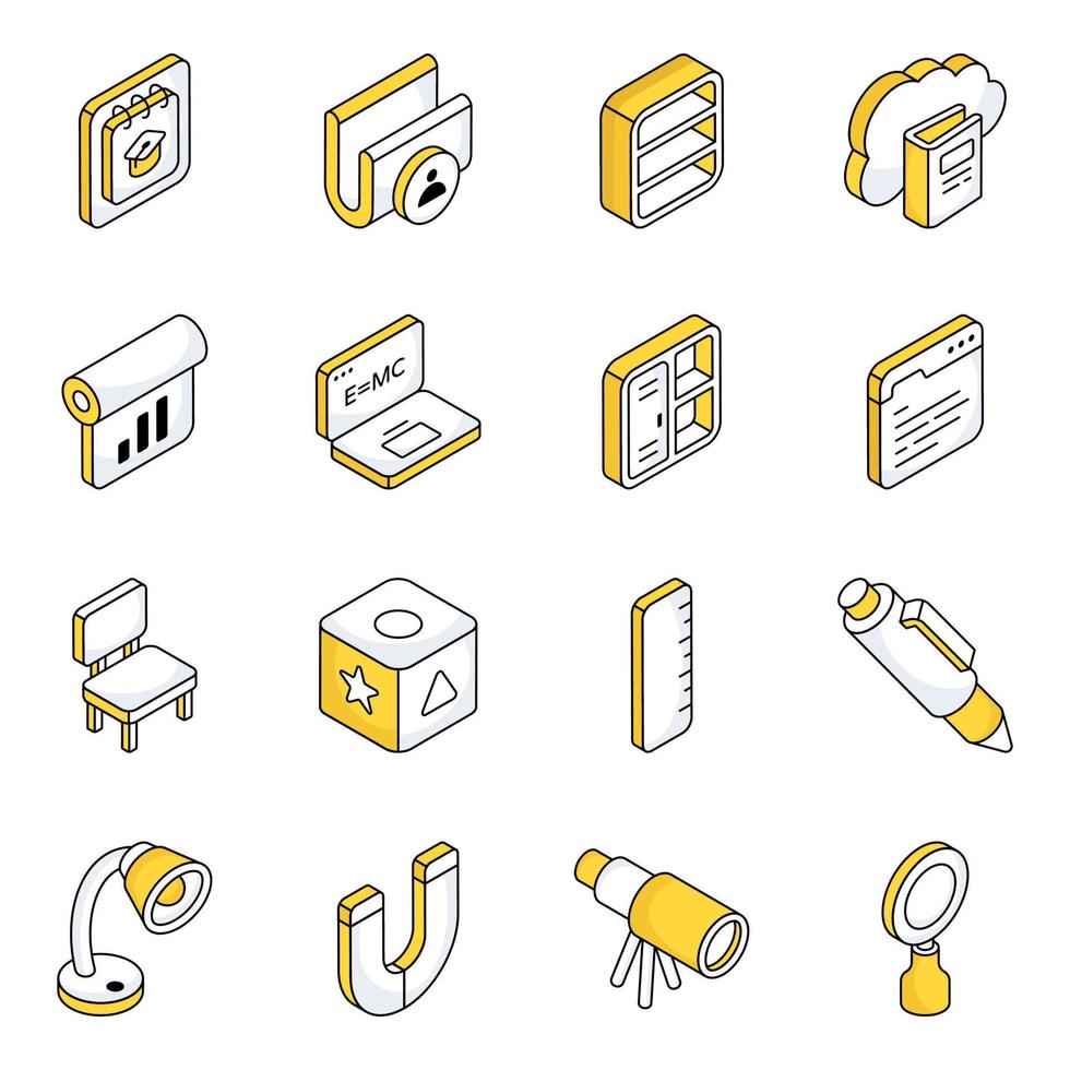 paquete de iconos isométricos planos de estudio vector