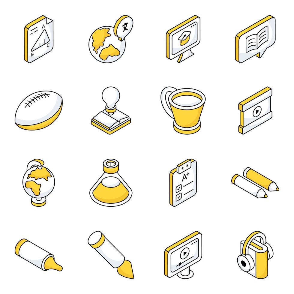 Pack of Education and Knowledge Flat Isometric Icons vector