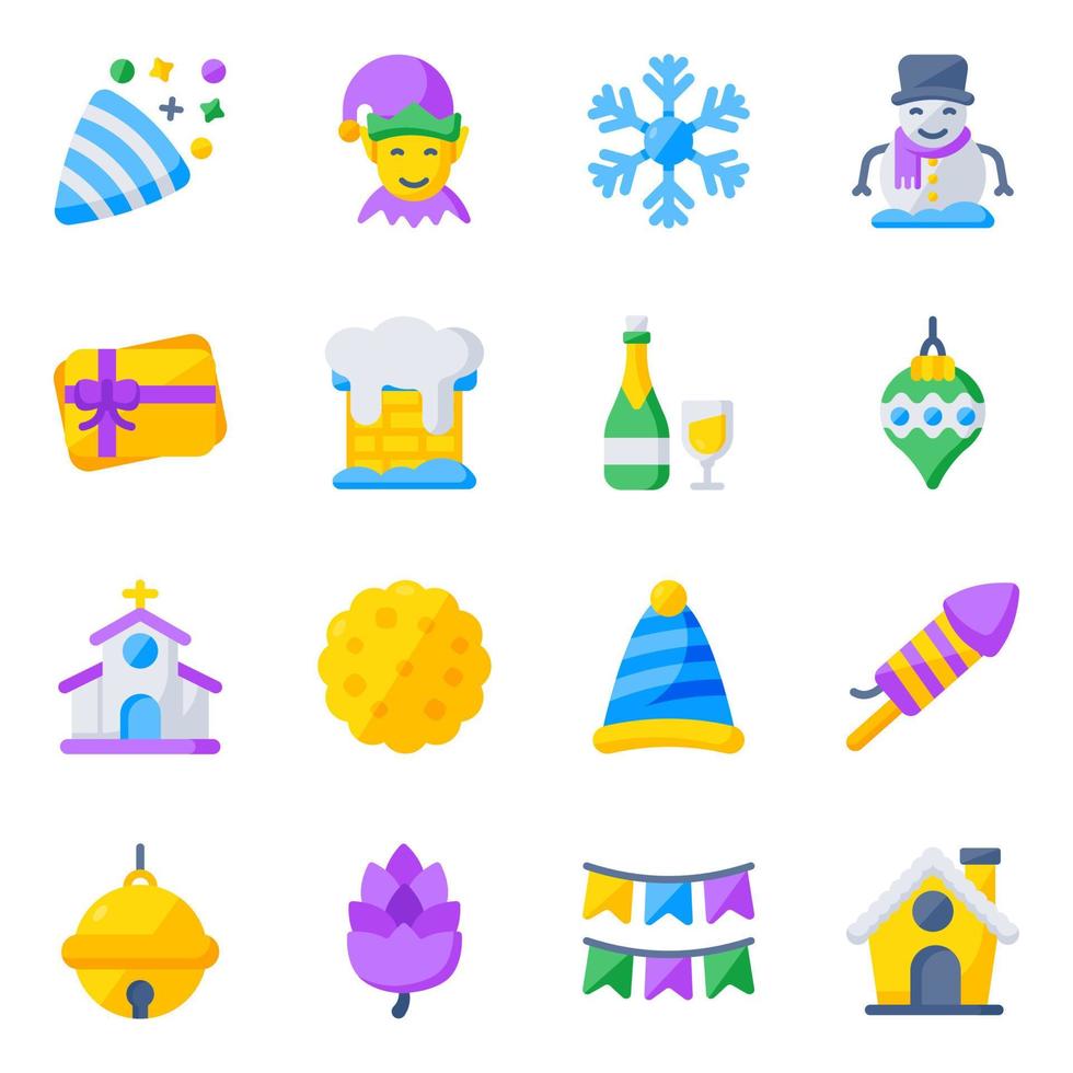 Pack of Christmas Decoration Flat Icons vector