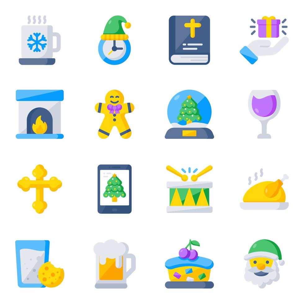 paquete de iconos planos de navidad vector