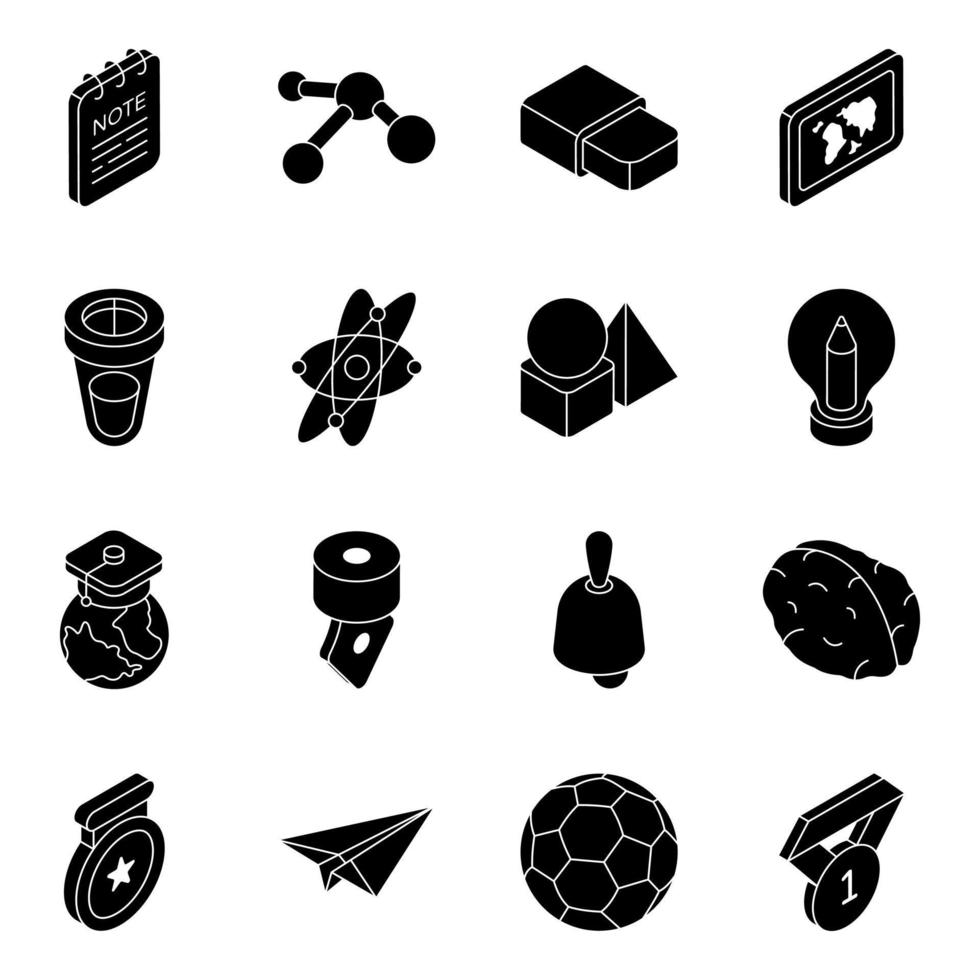 Pack of Education and Learning Flat Isometric Icons vector