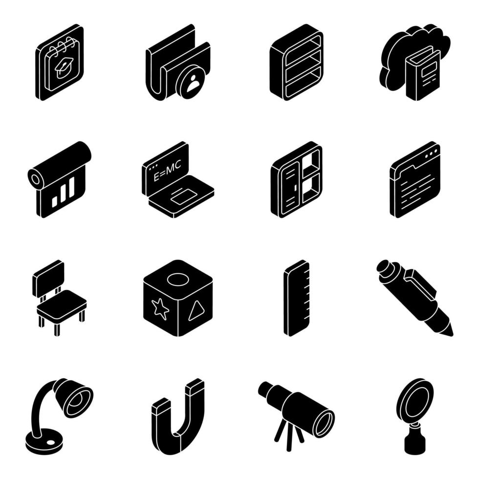 paquete de iconos isométricos planos de estudio vector