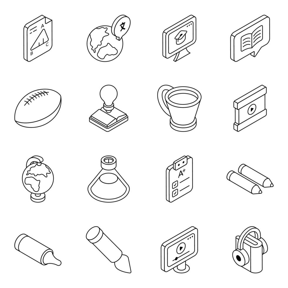 Pack of Education and Knowledge Flat Isometric Icons vector