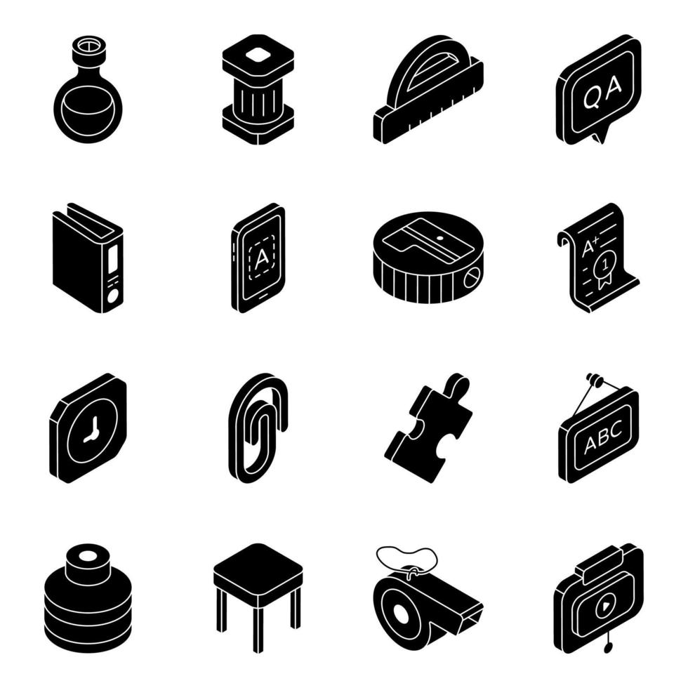 Pack of Education and Study Flat Isometric Icons vector