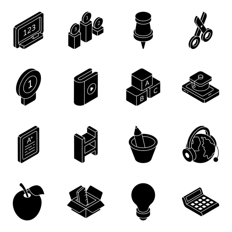 paquete de iconos isométricos planos de conocimiento vector