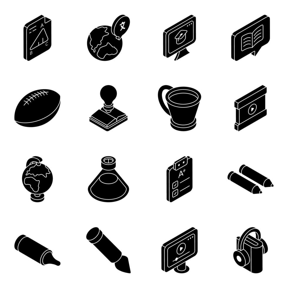 Pack of Education and Knowledge Flat Isometric Icons vector