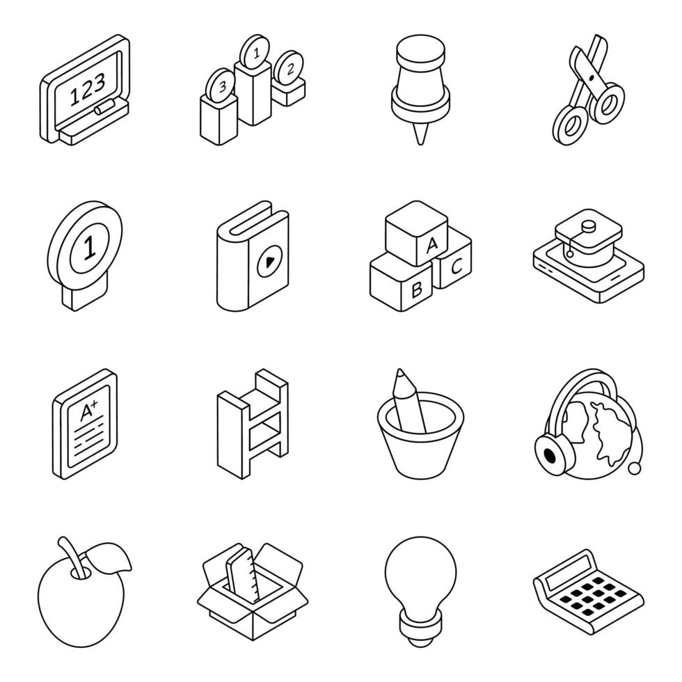 Pack of Knowledge Flat Isometric Icons vector