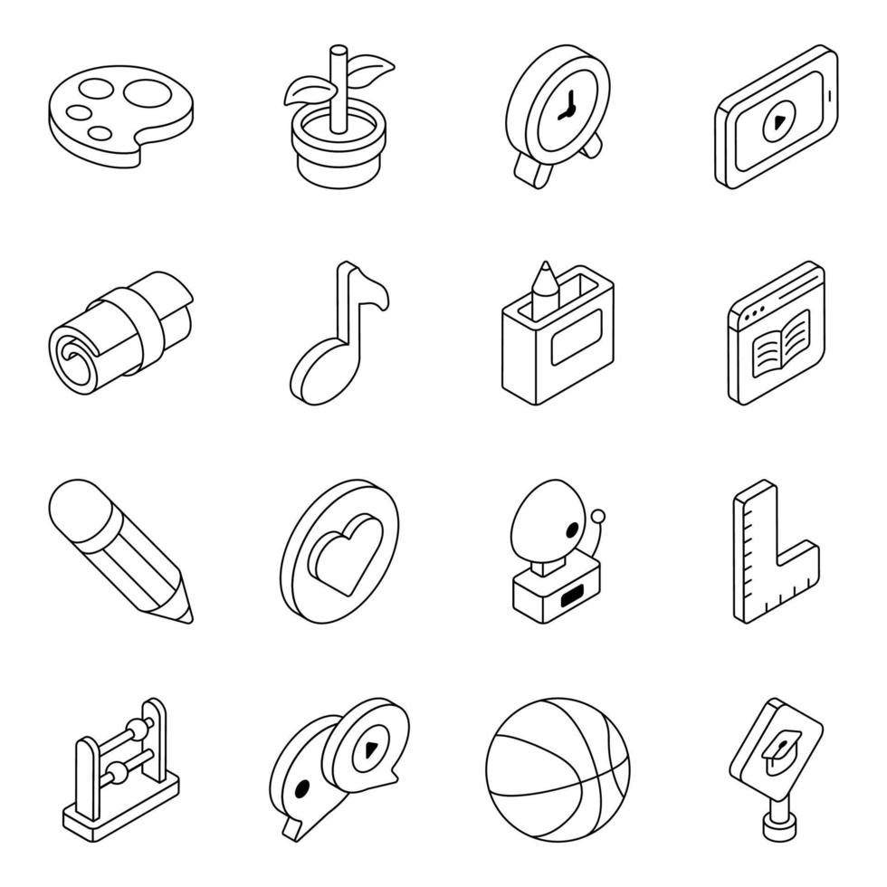 Pack of Learning Flat Isometric Icons vector