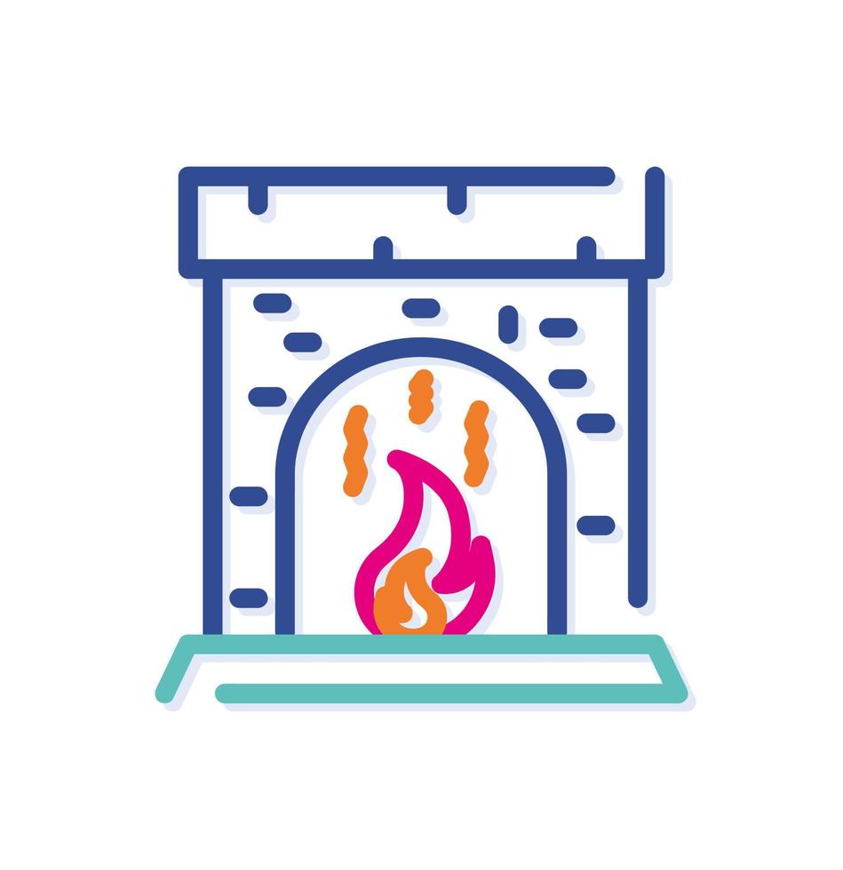 Modern christmas fireplace logo icon. Fire in a colorful brick fireplace. Modern lines with new pop art colors. Bold line clean style template set. vector