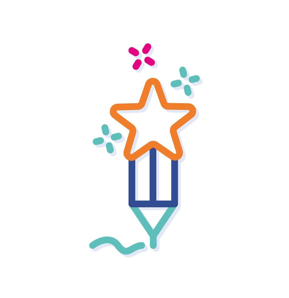 Abstract successful school life logo icon. Star on pen. Modern lines with new pop art colors. Bold line clean style template set. vector