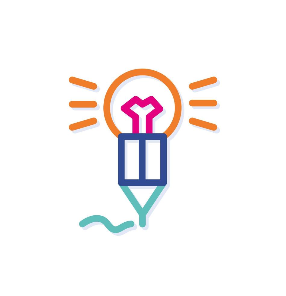 Light bulb idea logo icon on abstract pencil. Creative series. Modern lines with new pop art colors. Bold line clean style template set. vector