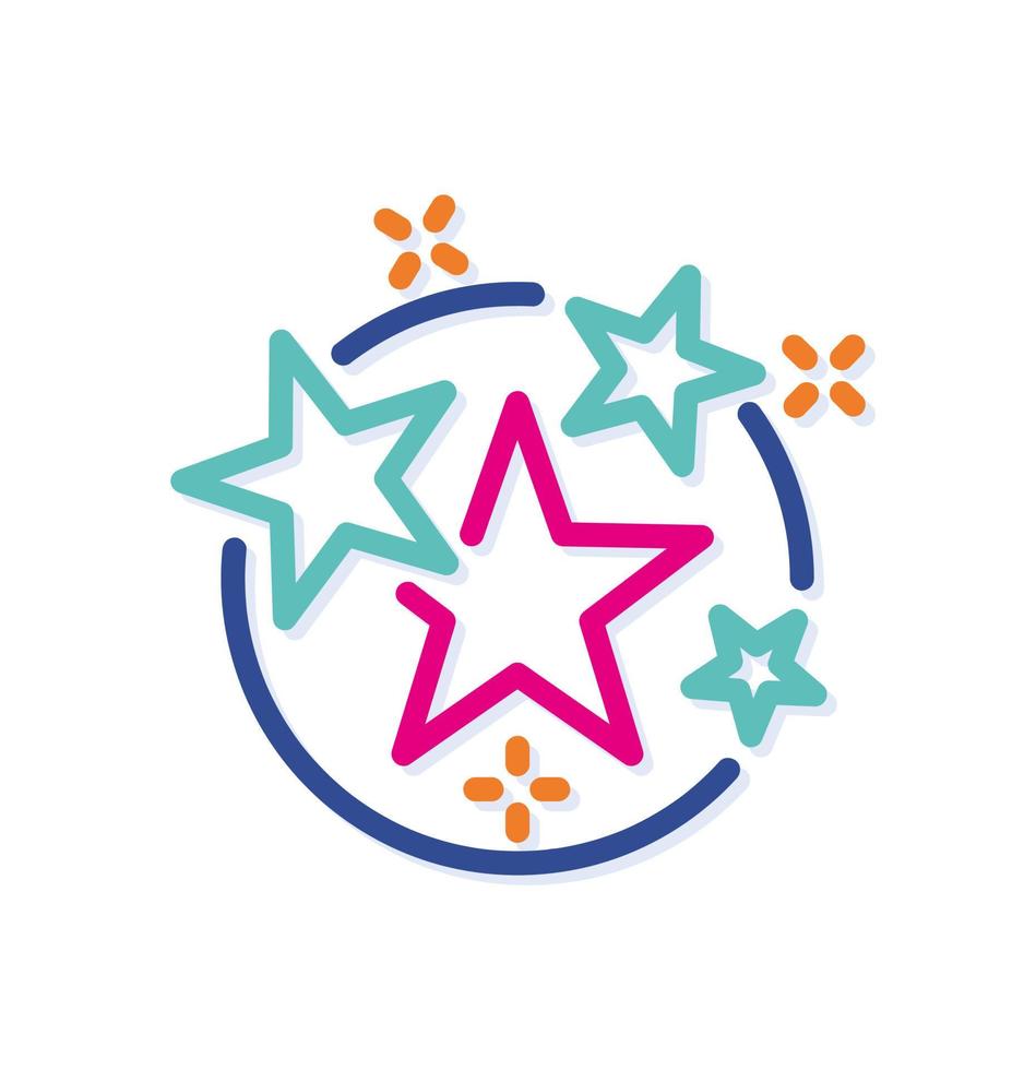 Abstract rounded stars community logo icon. Star sticker line. Modern lines with new pop art colors. Bold line clean style template set. vector