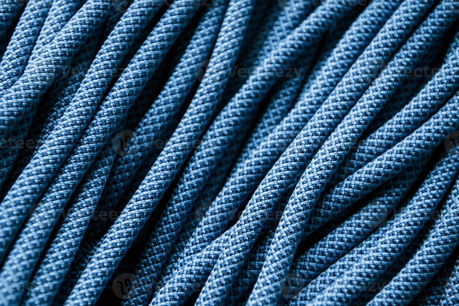 Top view. Many of the blue colored knots for the sports and ship equipment lying down on the floor photo