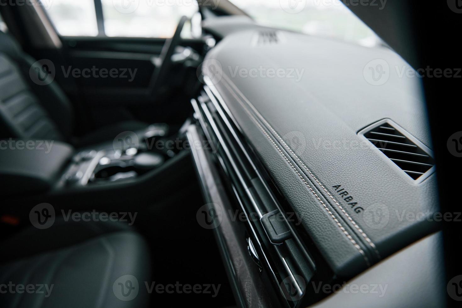 Place for airbag. Close up view of interior of brand new modern luxury automobile photo