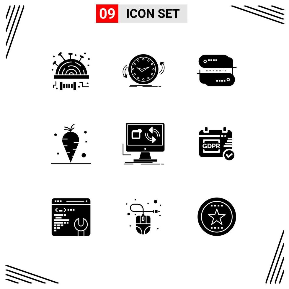 9 Thematic Vector Solid Glyphs and Editable Symbols of update vegetable time thanksgiving payment Editable Vector Design Elements