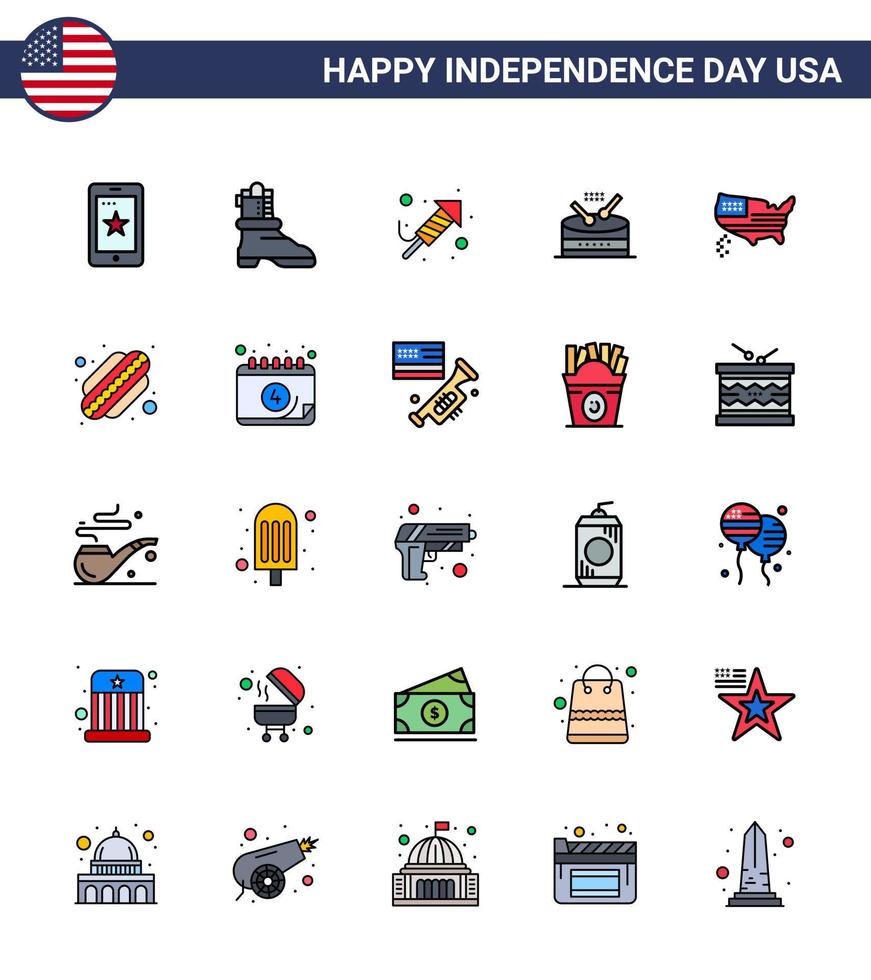 Stock Vector Icon Pack of American Day 25 Flat Filled Line Signs and Symbols for thanksgiving american religion parade instrument Editable USA Day Vector Design Elements