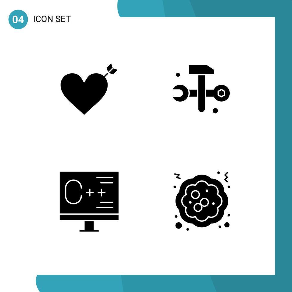 Set of 4 Vector Solid Glyphs on Grid for arrow develop computing it solutions programming Editable Vector Design Elements