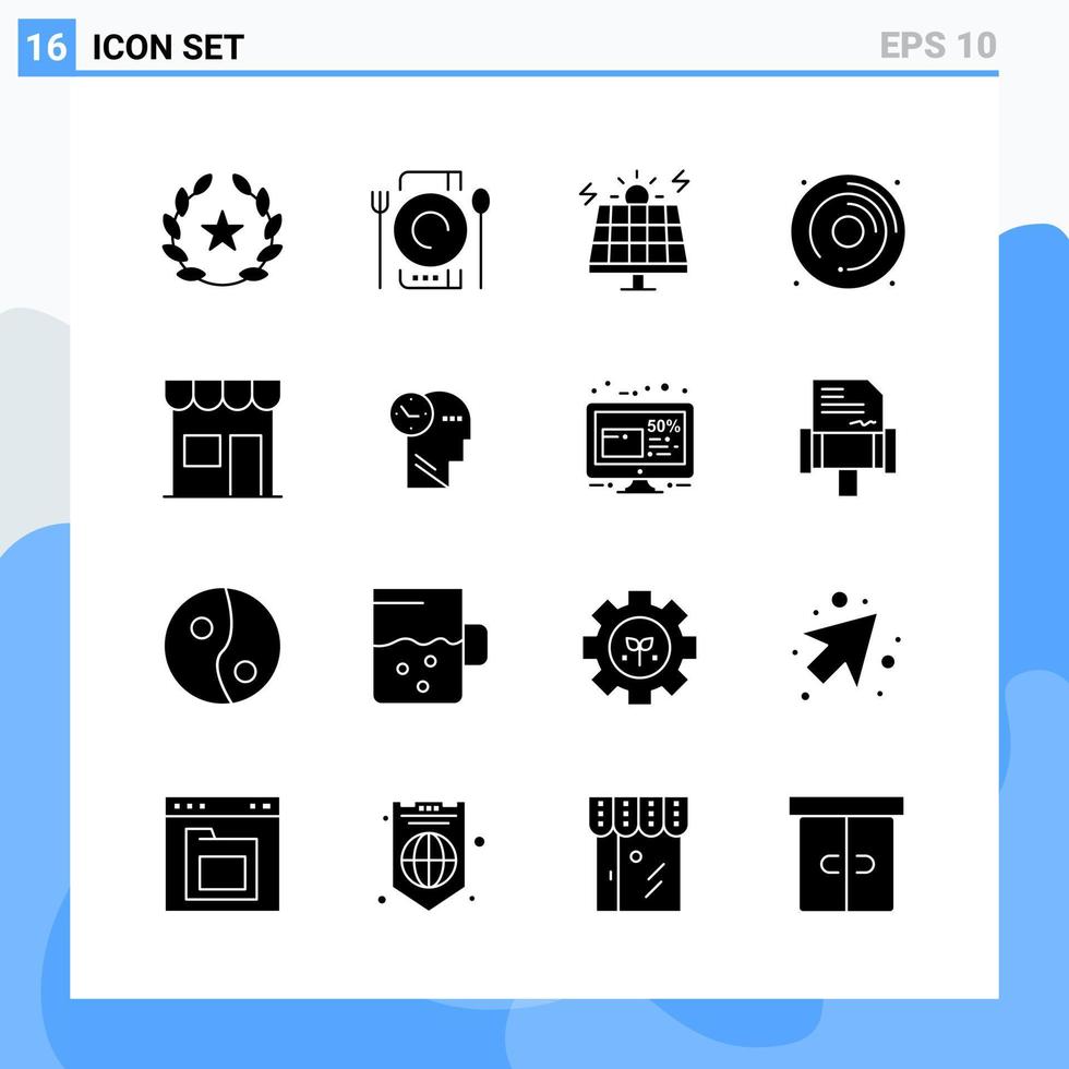 moderno 16 iconos de estilo sólido símbolos de glifo para uso general signo de icono sólido creativo aislado sobre fondo blanco paquete de 16 iconos vector