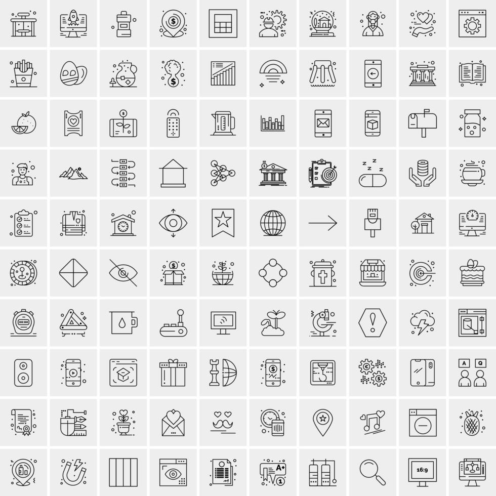 100 iconos universales de línea negra sobre fondo blanco vector