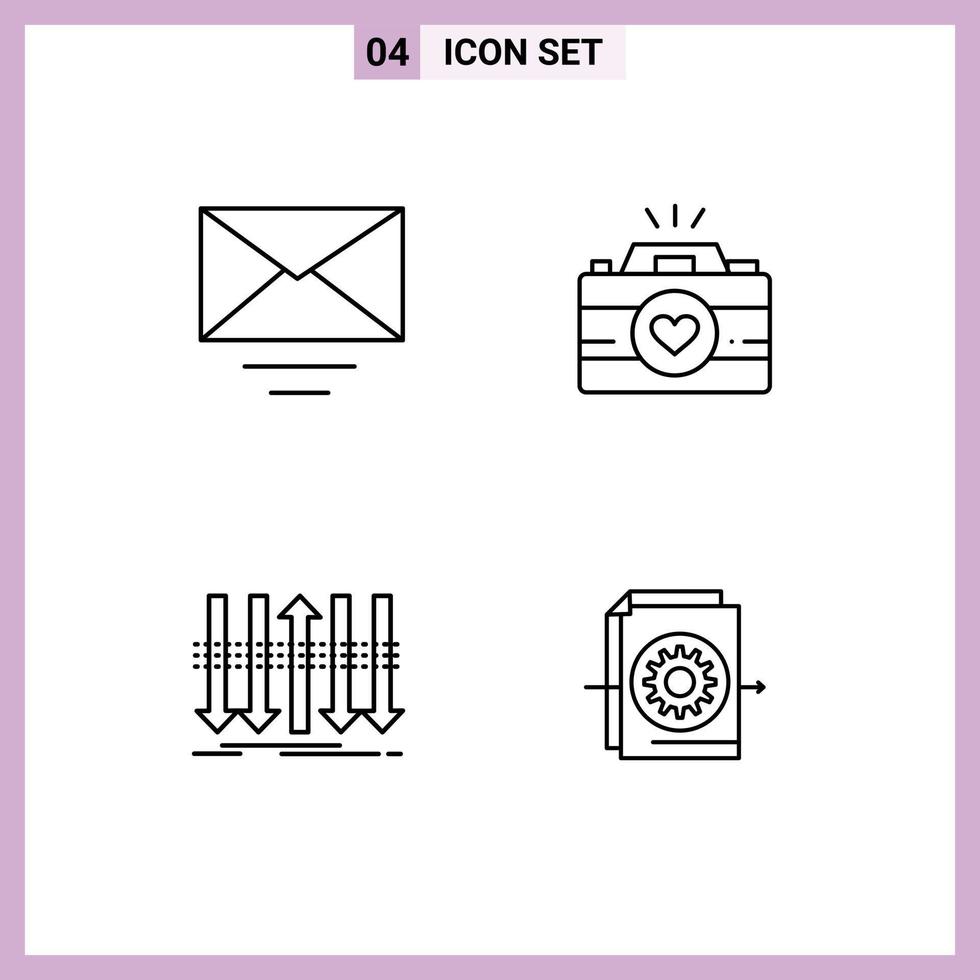 Mobile Interface Line Set of 4 Pictograms of mail business camera images forward Editable Vector Design Elements